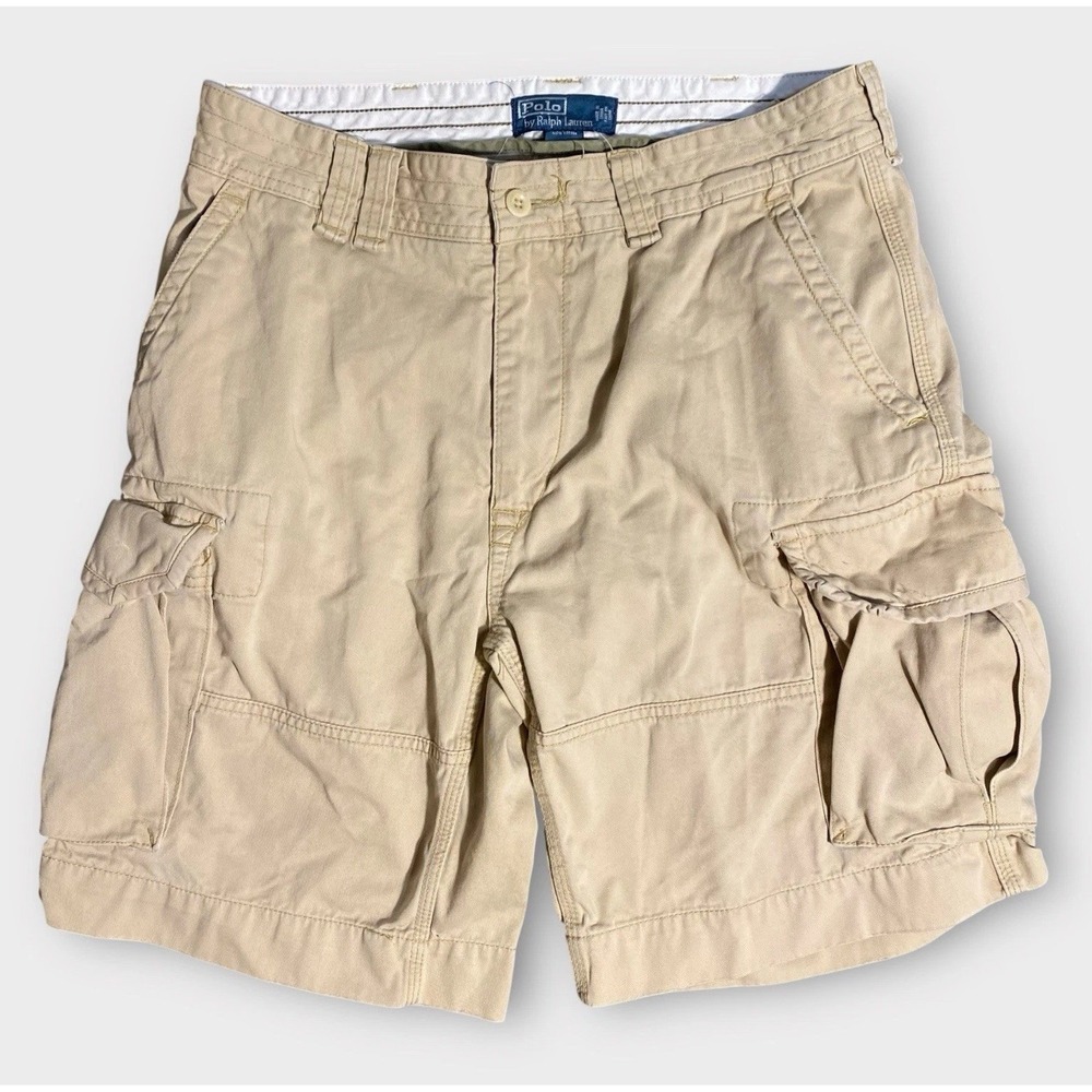 Polo Ralph Lauren Cargo Shorts Mens 35 Khaki Tan Beige Chino Pockets Baggy Loose